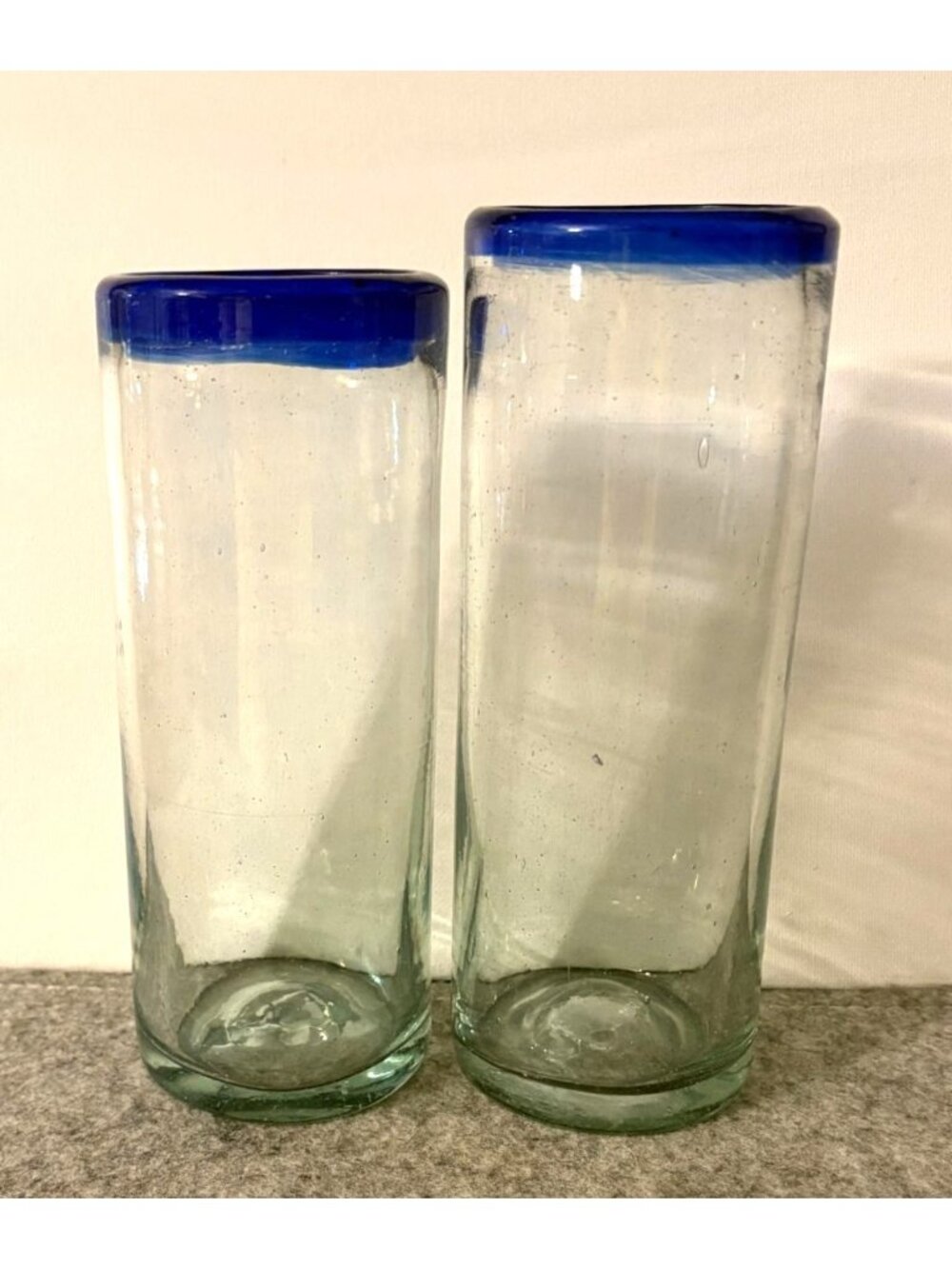 2 Mexican Handblown Narrow 6.5" to 7" Tumblers # 3416